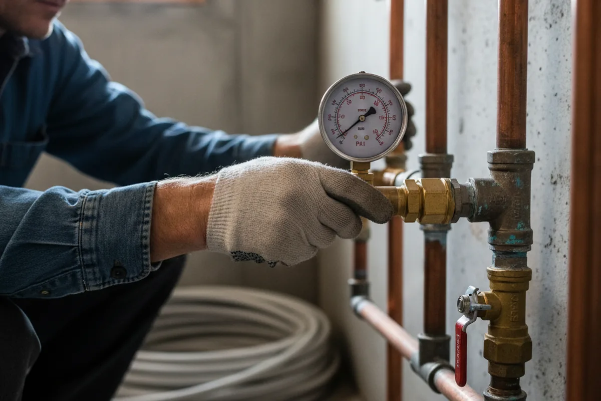 Pressure testing a repaired line during Water Line Repair in Baker